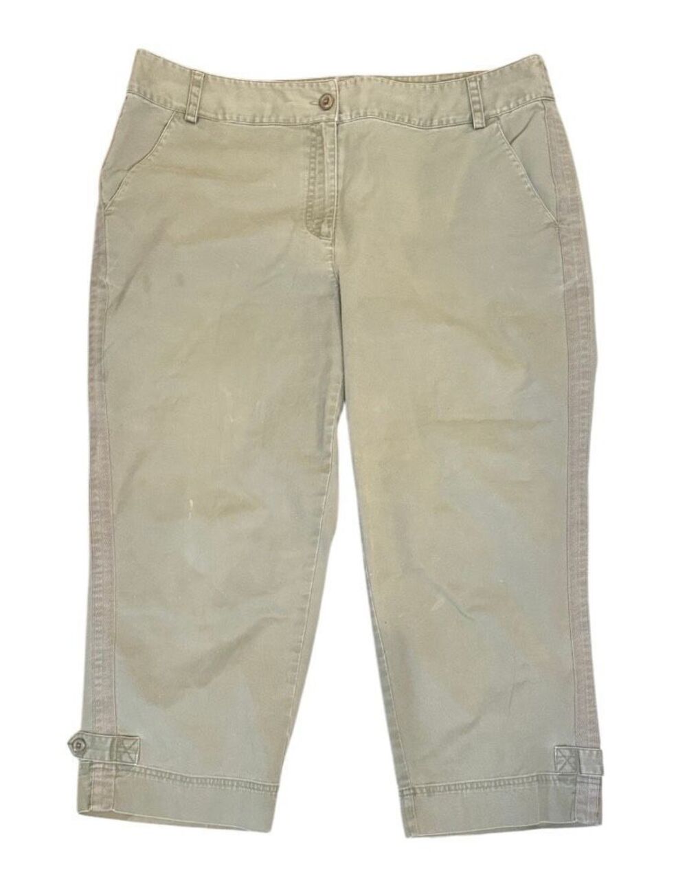 Talbots Khaki Capri Pants Olive Khaki Button Tab Hem Sz. 16W Weekend